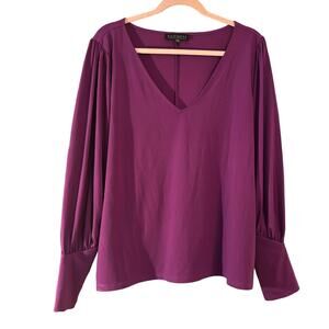 Eloquii V-neck Balloon Sleeve Blouse Top Jerse Knit Purple Plus Sz 18/20